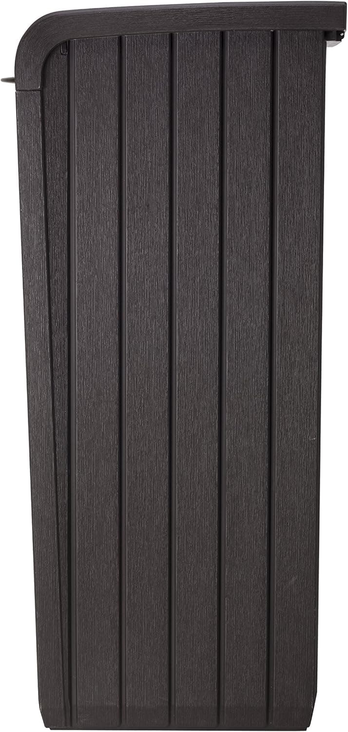 Keter Copenhagen 32 Gallon Resin Large Trash Can with Lid for Patio and Outdoor Kitchen, Brown