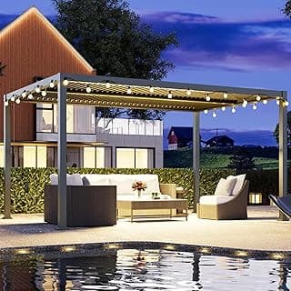Louvered Pergola 12'x16', Full Aluminum Outdoor Pergola with Adjustable Proof and Gutter System, Metal Hardtop Gazebo for Patio, Deck, Garden, Yard, Black