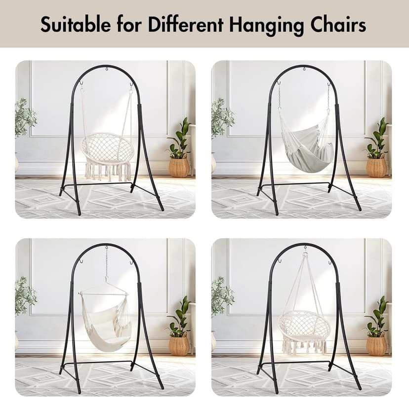 ANOW Adjustable Hammock Chair Swing Stand Only, Heavy Duty Hanging Chair Stand with Safety Hooks for Indoors Outdoors, Max 400 Lbs, Plus Size Version, Black