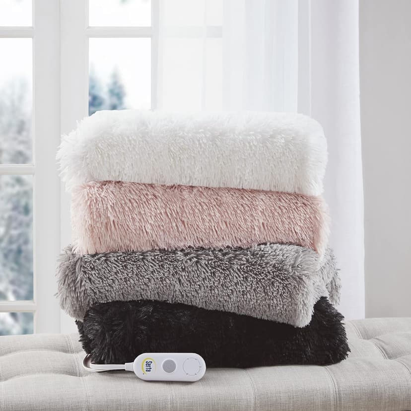 Serta Mila Shaggy Heated Throw Blanket - Soft Faux Fur Heated Blanket, Fast Heating, Auto Shut Off Timer, Low EMF, 5 Heat Setting, ETL Certified, Machine Washable Electric Blanket, Ash Grey 50"x60"
