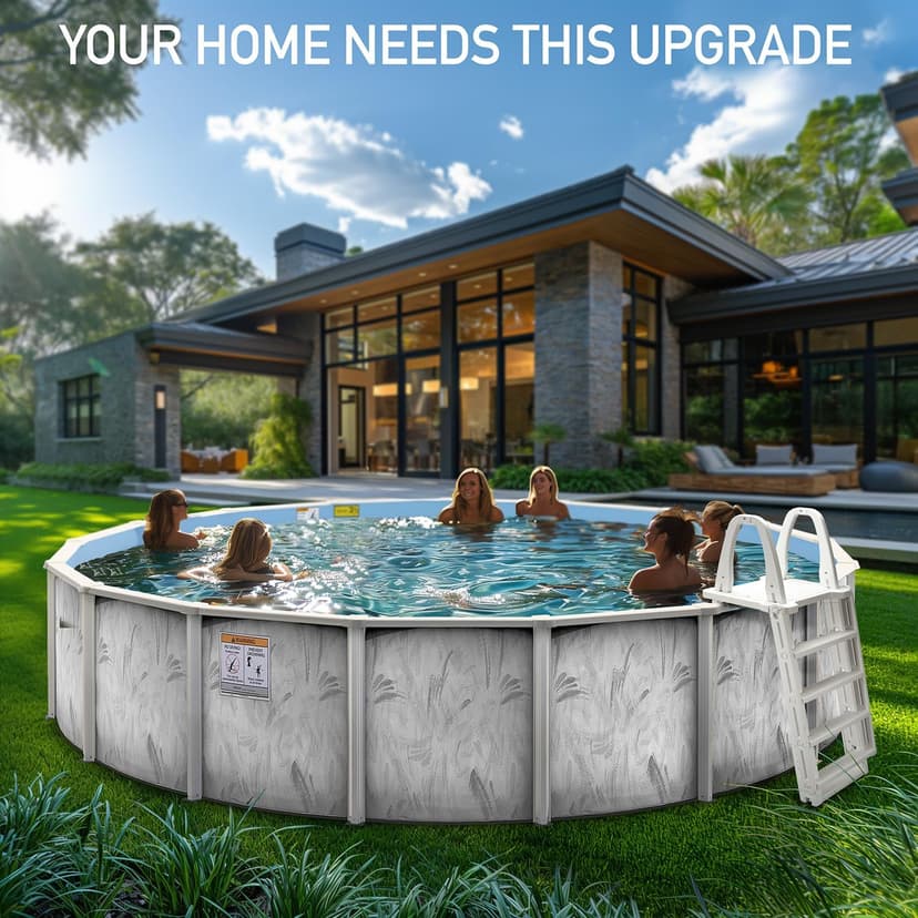 Hollowell Industries - Manufacturers of Doughboy Pools, 24 Ft x 52 Inch Deep Above Ground Pool with Skimmer - Hard Sided Steel Wall Pool, Brush Stroke Pattern - Made in USA