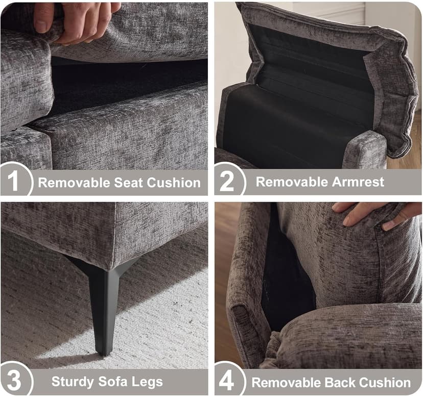 VINGLI 129'' Reversible Sectional Couches for Living Room,L-Shaped Couch Sofa Set with Chaise,Comfy Cloud Couches in Lattice Decored Seat Cushion with Double Pads, Grey