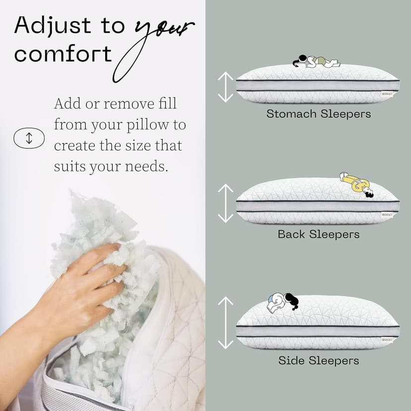 Coop Home Goods Eden Bed Pillow Queen Size for Sleeping on Back, Stomach and Side Sleeper- Medium Soft Memory Foam Cooling Gel - CertiPUR-US/GREENGUARD Gold