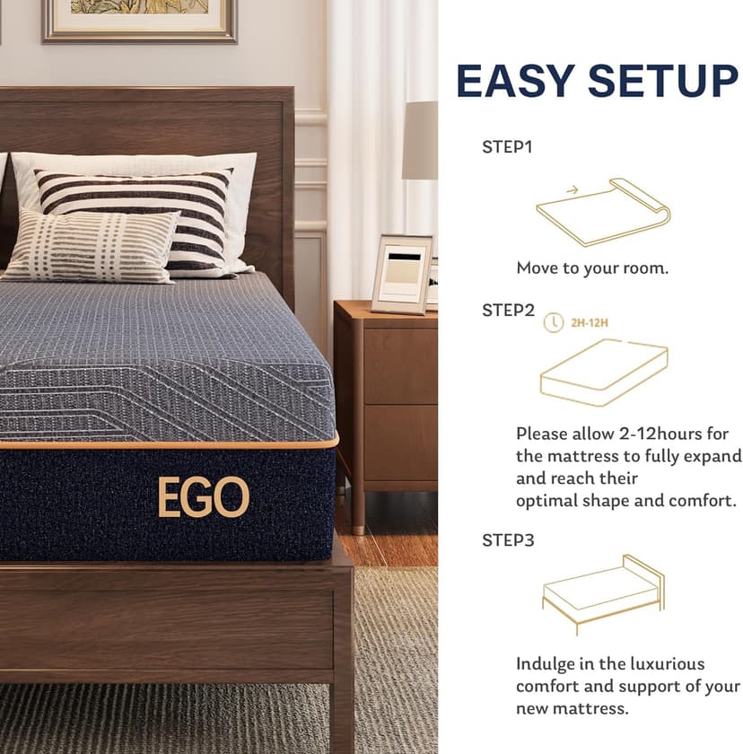 EGOHOME 12 Inch King Size Mattress, Copper Gel Cooling Memory Foam for Back Pain Relief, Therapeutic Bed in a Box, Foam Made in USA, CertiPUR-US Certified, 76x80x12 Black