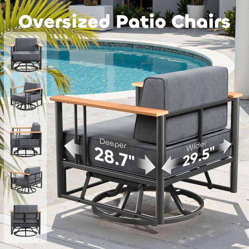 Luxury Outdoor Furniture Set with Swivel Chairs, 7 PCS Patio Furniture Set with Extra Thick Cushions, Suitable for Porch, Balcony, Deck, Patio, Yard, Poolside, Black/Grey