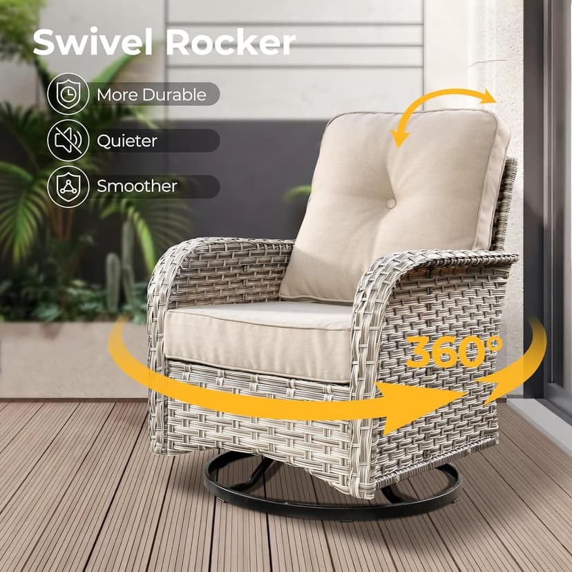 HOOOWOOO Outdoor Sectional Patio Furniture Set,9 Pieces Wicker Conversation Sets L Shaped Couch,Extra Deep Out Door Sofa Outside Furniture with Rocking Chairs,Beige