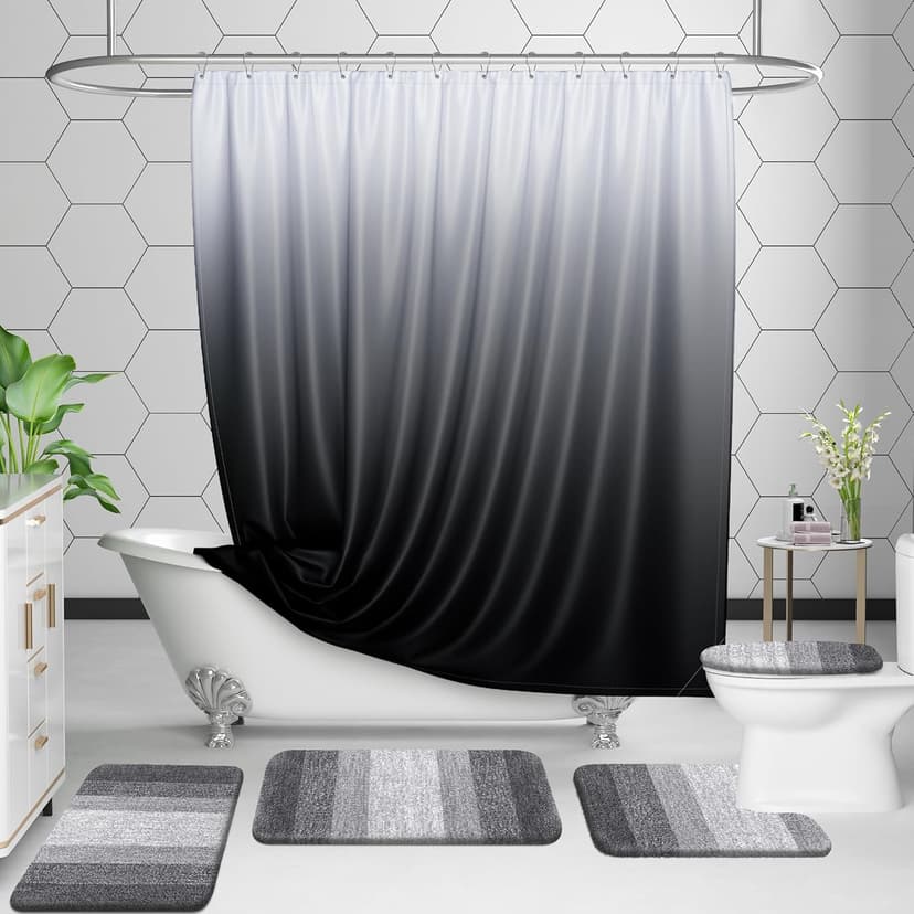 OLANLY Bathroom Rugs Sets 3 Piece, Soft Absorbent Microfiber Bath Mats and U-Shaped Contour Toilet Rug, Plush Shaggy Bath Mat Set for Bathroom (30"x20"+24"x16"+24"x20", Grey)