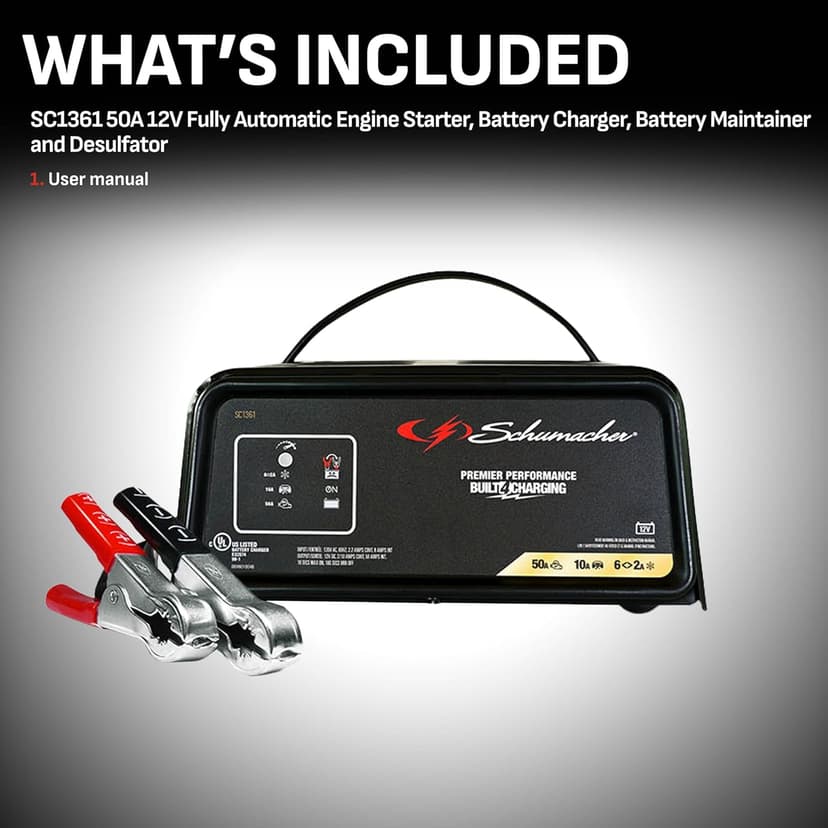 Schumacher Electric 50A 12V Car Battery Charger, Engine Starter & Maintainer - Fully Automatic Battery Charger for Cars, Trucks & RVs - 6A Charge/ 2A Maintain & 10A Boost Modes - SC1361