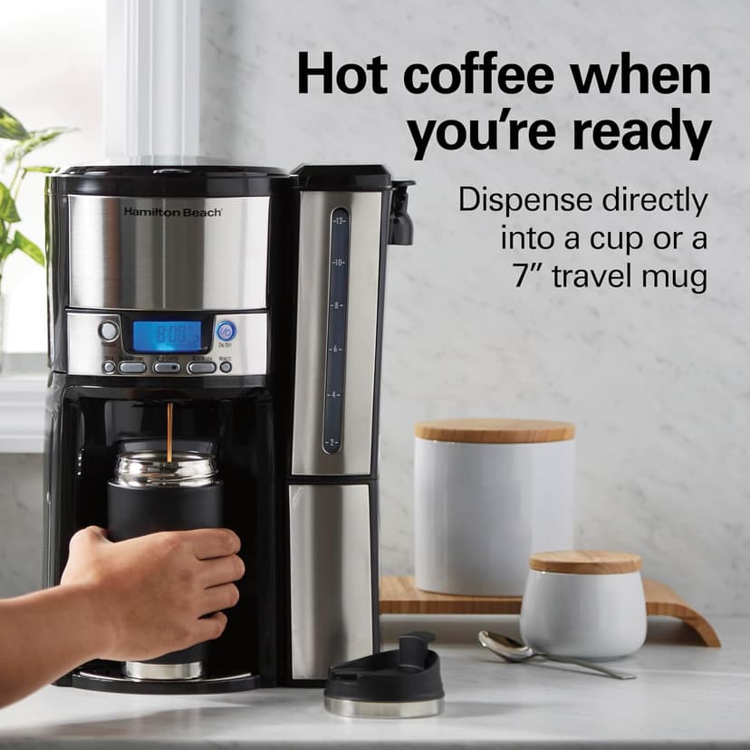 Hamilton Beach (47950) Coffee Maker with 12 Cup Capacity & Internal Storage Coffee Pot, Brewstation, Black/Stainless Steel