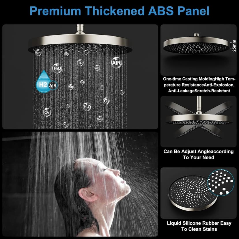 Shower System Brass Thermostatic Shower Faucet Set With Valve and Diverter Shower Mixer with 2 Rain Shower Head and Multi-function Handheld Head（Brushed Nickel）
