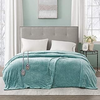 Beautyrest Heated Electric Blanket for Cold Weather, Fast Heating Heated Blanket, Auto Shut Off, Virtually Zero EMF, Multi Heat Setting, UL Certified, Aqua Queen (90 inx84 in)
