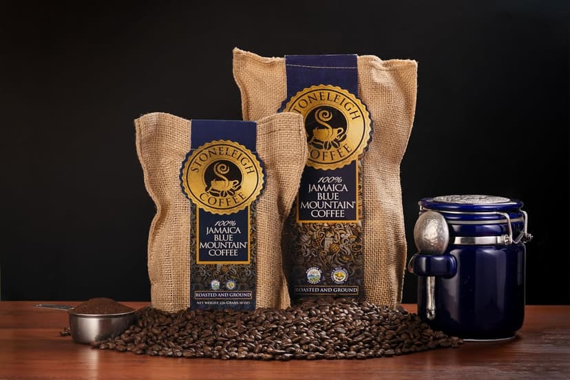 Stoneleigh Coffee – Premium 100 Grade A Jamaica Blue Mountain Coffee Roasted Beans– Genuine Jamaican Product - Traditional Jamaican Crocus (Burlap) Bag Packed Ideal for Gifting, 16oz