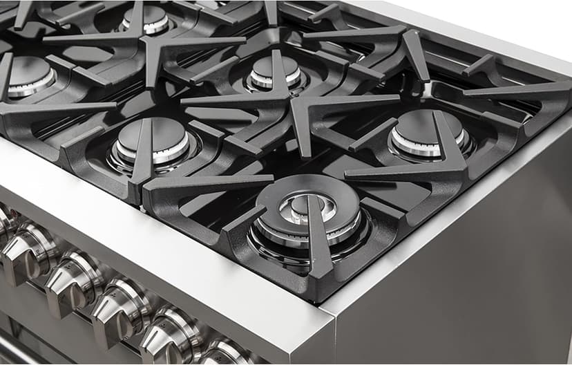 Forno Massimo 48" Freestanding Dual Fuel Range with 8 Sealed Burners 107,000 BTU, Wok Support & Griddle, 6.58 cu.ft. Oven - Modern Design Fuel Range with Pro-Style Handle and Zinc Coated Metal Knobs