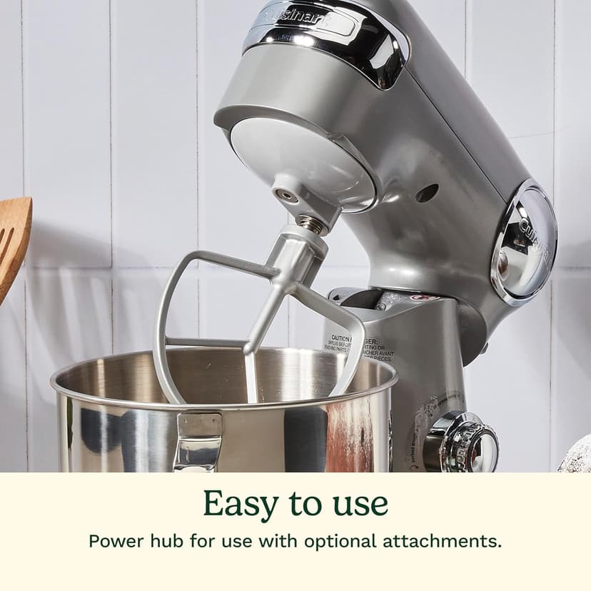 Cuisinart Stand Mixer, 12 Speeds, 5.5-Quart Mixing Bowl, Chef's Whisk, Flat Mixing Paddle, Dough Hook, and Splash Guard with Pour Spout, Silver Lining, SM-50BC, Silver Lining