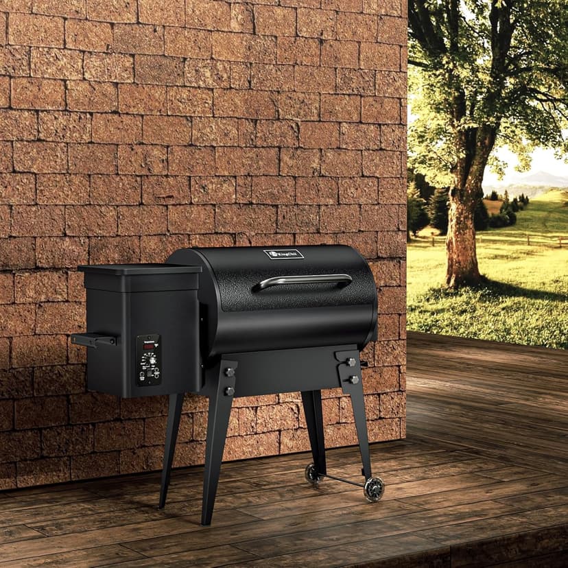 KingChii Portable Electric Wood Pellet Grill & Smoker with Foldable Legs, 456 SQ.IN Grill Capacity, 18LB Hopper, with PID Temperature Control (180-425°F) for Backyard Camping Bake and Roast, Black