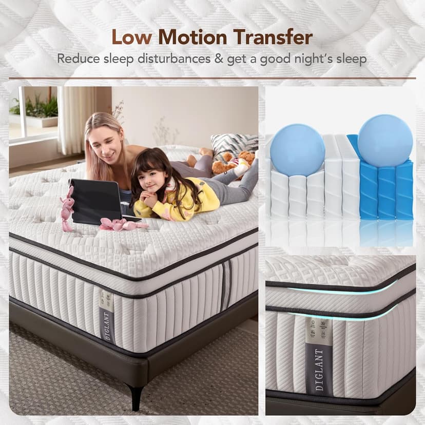 DIGLANT California King Mattress, 14Inch Cooling Gel Memory Foam Hybrid Mattress with Pocket Springs, Medium Plush Feel, White