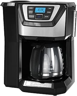 BLACK+DECKER 12-Cup Mill and Brew Coffee Maker, Automatic Grind and Brew Drip Coffee Machine, Programmable, Sneak-A-Cup, Reusable Filter.