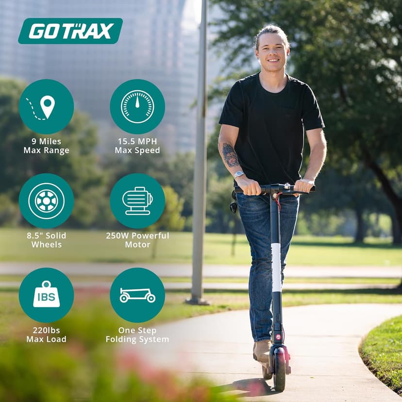 Gotrax GXL V2 Electric Scooter, 8.5" Solid Tire, Max 9 Mile and 15.5Mph Speed Power by 250W Motor, Lightweight 25.95lb, Cruise Control Aluminum Alloy Frame Foldable Commuting Escooter for Adults 13+