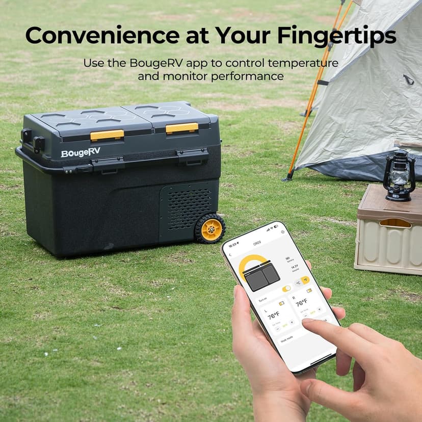 BougeRV 12 Volt Car Refrigerator, CRD2 52 Quart Portable Fridge Freezer with APP Control, -4℉ to 68℉ Dual Zone Compressor Electric Cooler 12/24V DC, 110~240V AC for Overlanding, Camping, RV, Truck