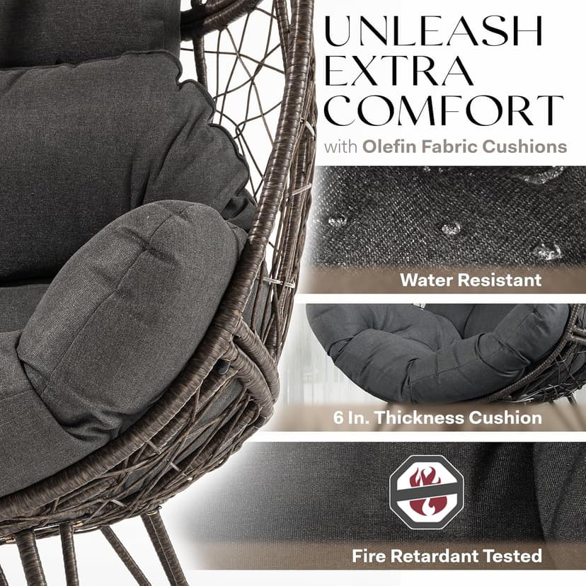 Bme Heavy Duty 400 lbs Capacity Wicker Egg Chairs for Outside & Indoor, Premium Soft Thick Olefin Fabric Cushion & UV 2000 Hours Material Teardrop Design, Durable Against Water, Weather