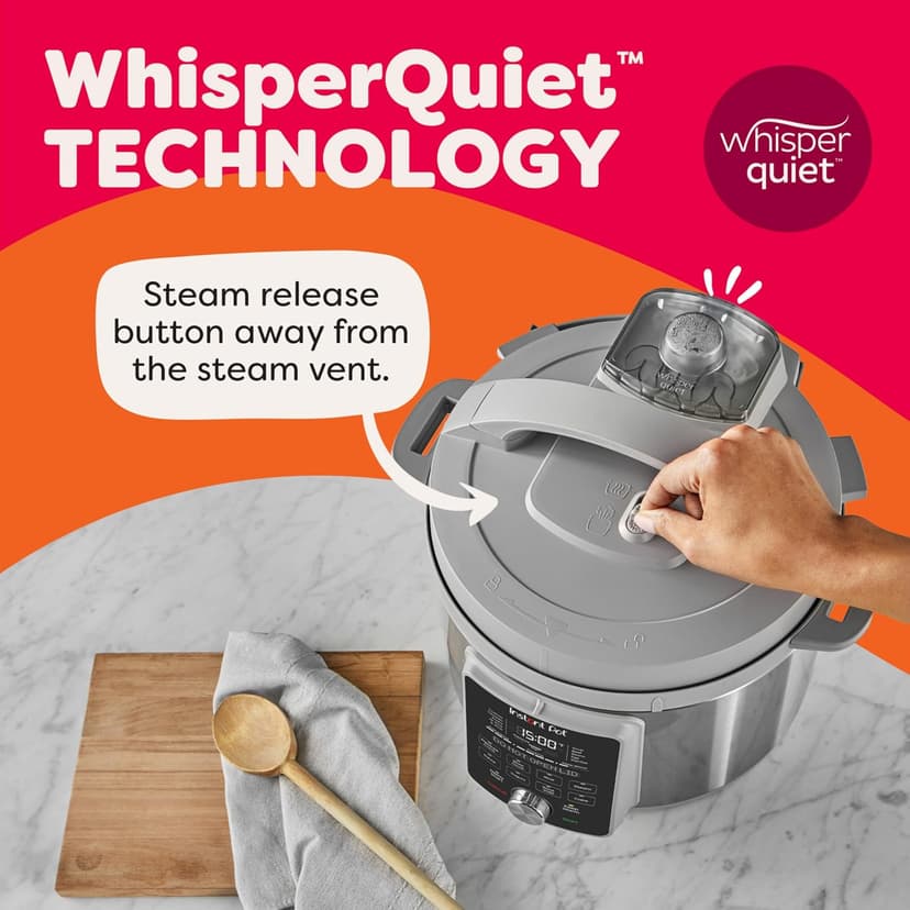 Instant Pot, 6-Quart Whisper Quiet 9-in-1 Electric Pressure Cooker, Slow Rice Steamer, Sauté, Yogurt Maker, Warmer & Sterilizer, Free App with 800+ Recipes, Stainless Steel