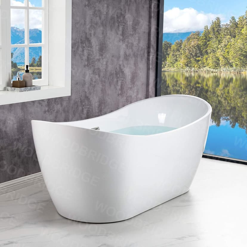 WOODBRIDGE 71"Freestanding White Acylic Soaking Bathtub with Chrome Drain and Overflow,B0017 C