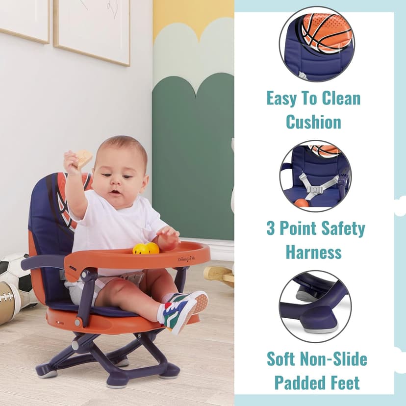 Dream On Me Munch N Go Booster Seat for Dining Table, Lightweight Compact Fold Travel Booster Seat, 3-in-1 Convertible, Four Level Height Adjustment and Easy Tray Removal