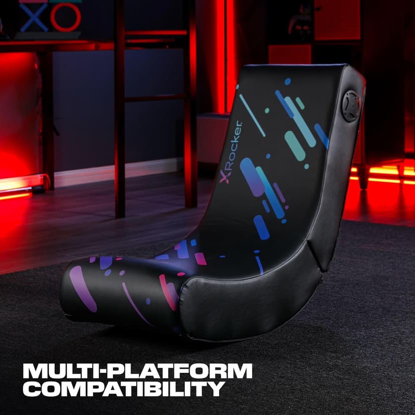 X Rocker Pixel Youth Video Gaming Floor Rocker Chair, Back to School Gifts for Gamers, Bedroom, Foldable, Black with Print