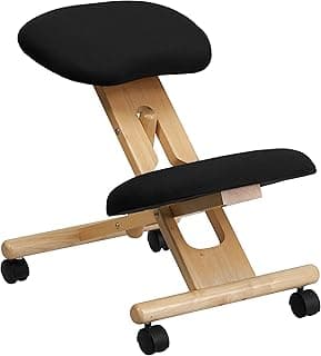 Flash Furniture Posey Mobile Wooden Kneeling Office Chair for Improved Posture, Height-Adjustable Ergonomic Office Kneeling Chair, Natural/Black