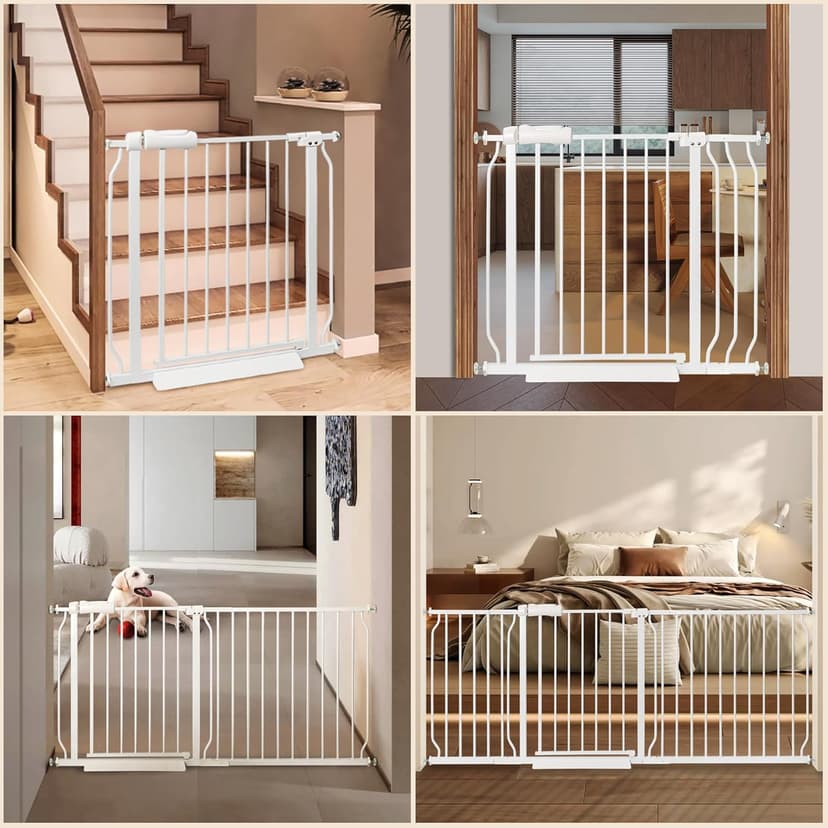 Extra Wide Baby Gate with Door Pressure Mounted 57.48-62.20 Inch,Child Baby Gates for Doorways No Drilling,Walk Through Dog Gate Indoor for The House Kitchen Stairs,White