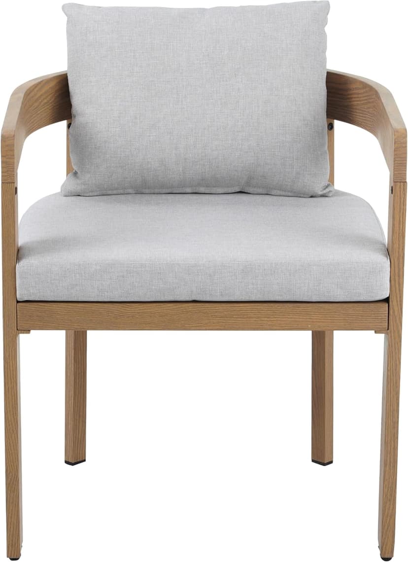 Christopher Knight Home Aluminum Dining Chair Set of 2, Armchairs with Cushions, Barrel Accent Chair, Wood-Like Finish, Comfy Seating Kitchen Side Chair Set for Balcony, Backyard, Garden, Teak