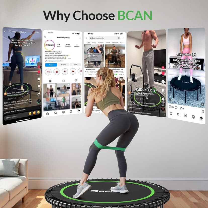 BCAN 450LBS/550LBS Foldable Mini Trampoline, 40"/48" Fitness Trampoline with Durable Bungees, Stable & Quiet Exercise Rebounder for Adults,Great Mini Trampoline for Indoor/Garden Workout - 2