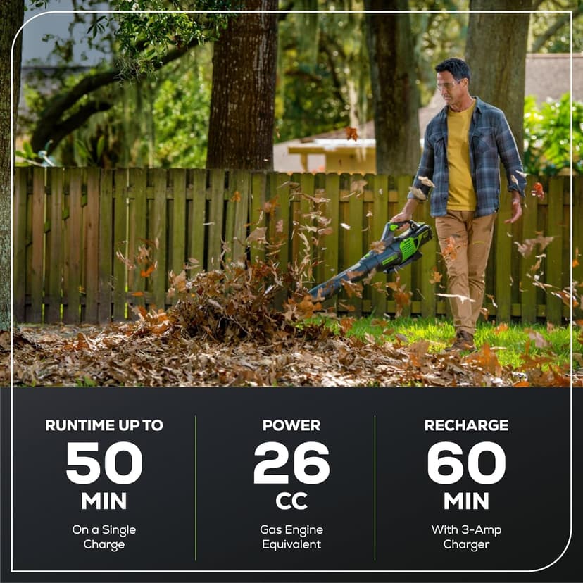 Greenworks 60V (610 CFM / 130 MPH) Cordless Leaf Blower, High Power, Lightweight & Quiet Operation for Wet Leaves, Driveways and Dense Gravel, Includes 2.5Ah Battery & 5A Rapid Charger