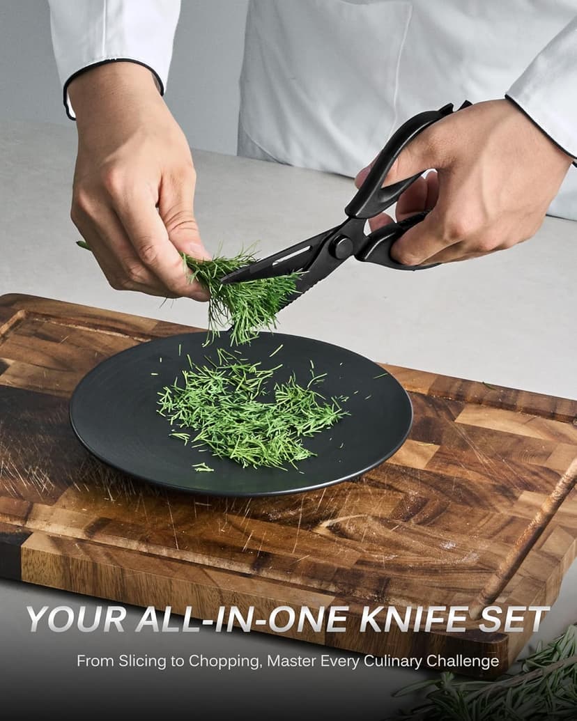 KYOKU Kitchen Knife Set with Block, German High Carbon Steel 15pc Knife Block Set, Samurai Series Knife Block with Knives for Kitchen, Professional Chef Knife Set with Sharpening Steel & Shears
