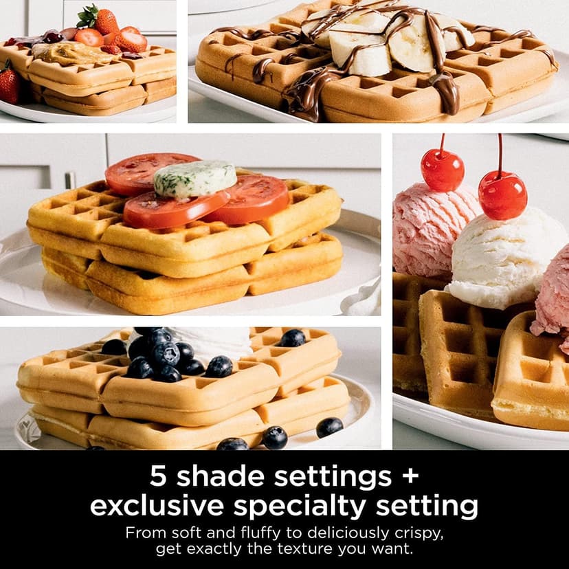 Ninja BW1001 NeverStick PRO Belgian Waffle Maker, Vertical Design, 5 Shade Settings, Precision-Pour Cup NOT Included* (Renewed) (White)
