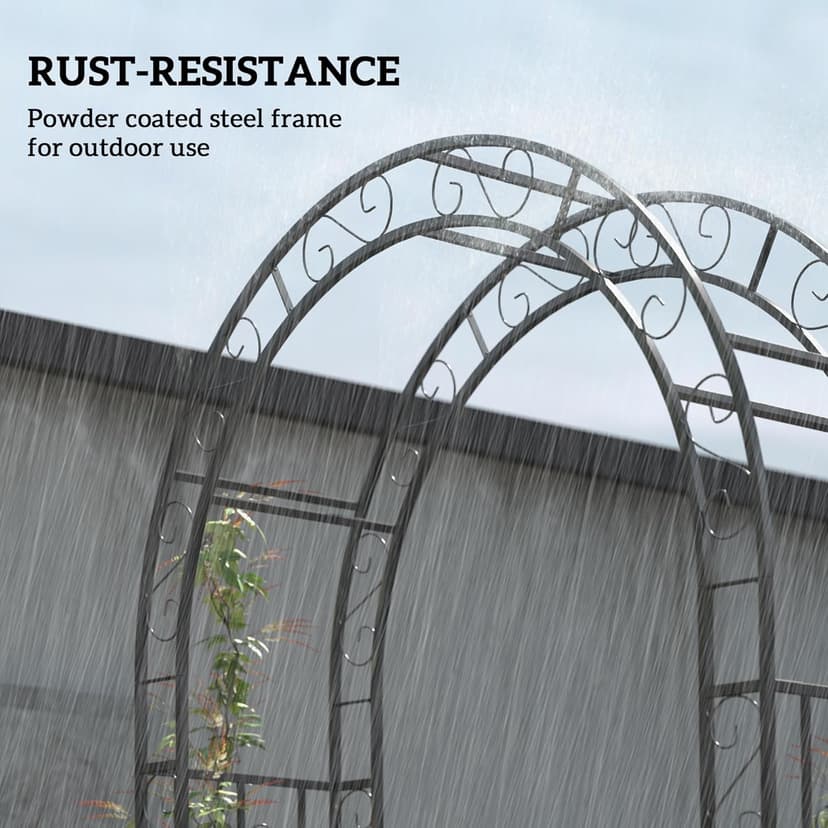 Outsunny 7.4ft Steel Garden Arch with Gate, Garden Arbor Trellis for Climbing Plants, Roses, Vines, Wedding Arch Stand for Outdoor, Garden, Lawn, Backyard, Black