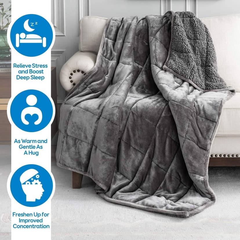 Cottonblue Weighted Blanket 15 lbs Queen Size 60x80 inches, Flannel Shaggy Sherpa Weighted Blanket for Adults Comfortable Weighted Blankets for Calming and Relax, Bed Sofa Heavy Blankets, Grey