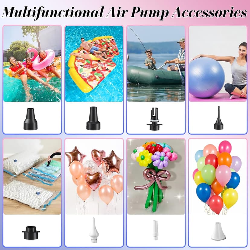 Electric Balloon Pump, 3-in-1 Portable Air Pump for Inflatables and Balloons, Dual Nozzle Balloon Blower Machine for Latex 260q Foil Balloons 110V Inflator Deflator for Pool Floats Air Mattress