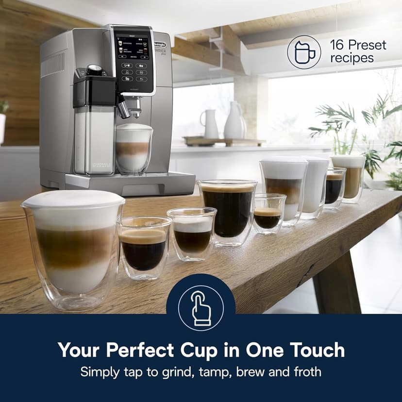 De'Longhi Dinamica Plus Connected Espresso & Coffee Machine with Automatic Milk Frother, One Touch Latte, Cappuccino, Color Touch Display, ECAM37095TI