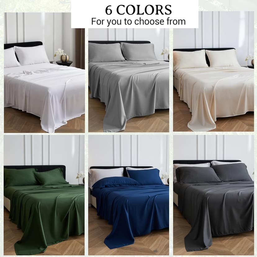 Simple&Opulence 100% Organic Viscose Derived from Bamboo Bed Sheet Set 4 Piece, Breathable Cooling Bedding Set with 15" Deep Pockets, Luxury Ultra Soft for Hot Sleepers (Dark Green,King)
