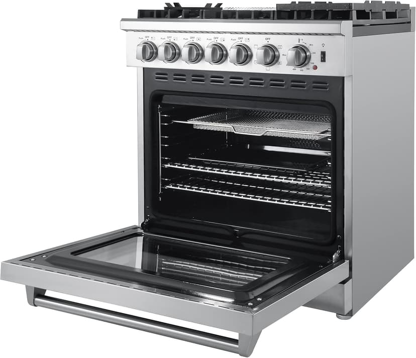FORNO Lazio Dual Fuel 30″ Inch. Gas Range Electric Oven Freestanding 5 Sealed Burners 69,500 BTU Stove-Top Output, Electric Oven Includes Air Fryer and Griddle