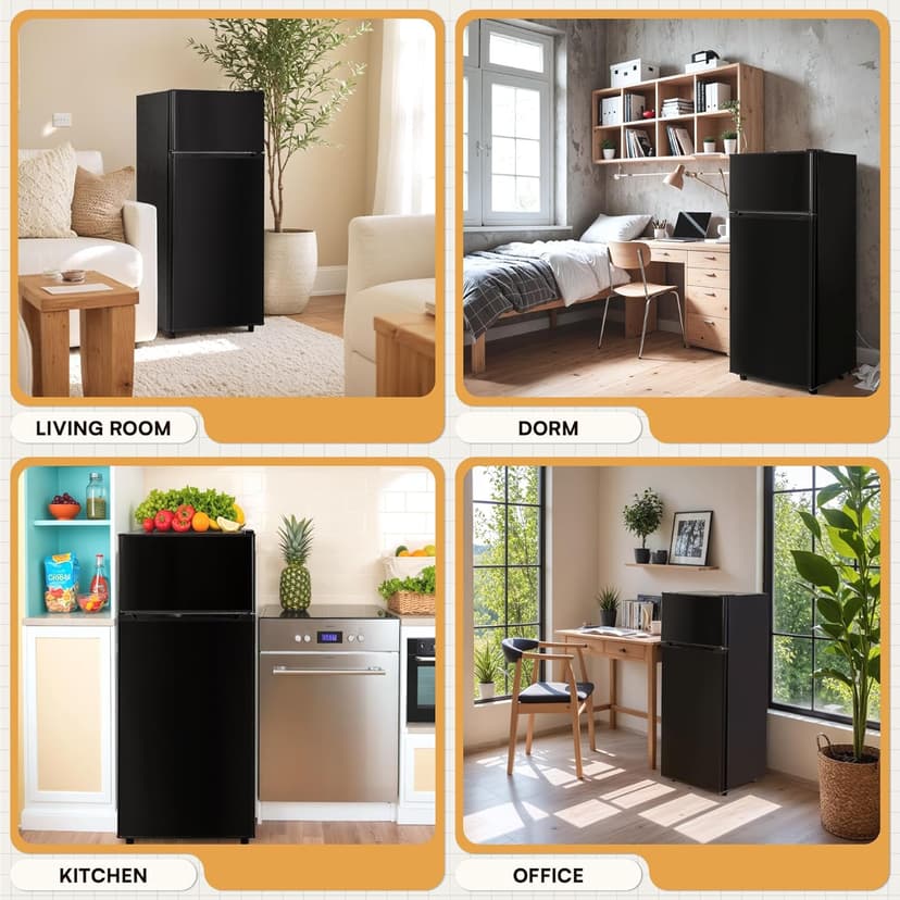 4.5 Cu.Ft Mini Fridge with Freezer, Small Refrigerator with 2 Doors for Kitchen, Dorm, Office and Bedroom, Mini Fridge with Adjustable Shelves (Black)