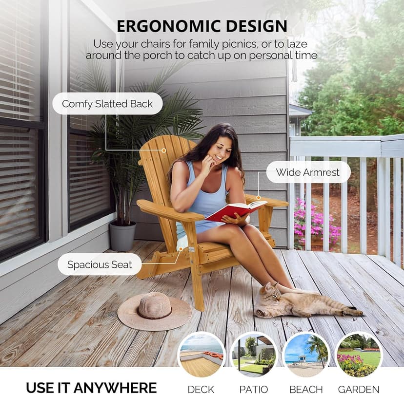 VINGLI Folding Adirondack Chairs Set of 4 Clearance Weather Resistant/Lawn Cheap Fire Pit Highwood Lounge Chairs-Patio Furniture Sets for Campfire, Bonfire