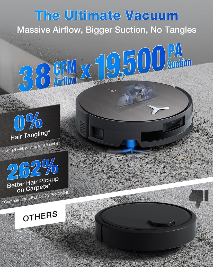 ECOVACS DEEBOT X11 OmniCyclone Robot Vacuum and Mop, PowerBoost Charging, OZMO Roller 2.0 Instant Self-Washing Mop, 19,500Pa Suction, Bagless OmniCyclone Station, AIVI 3D Smart Navigation