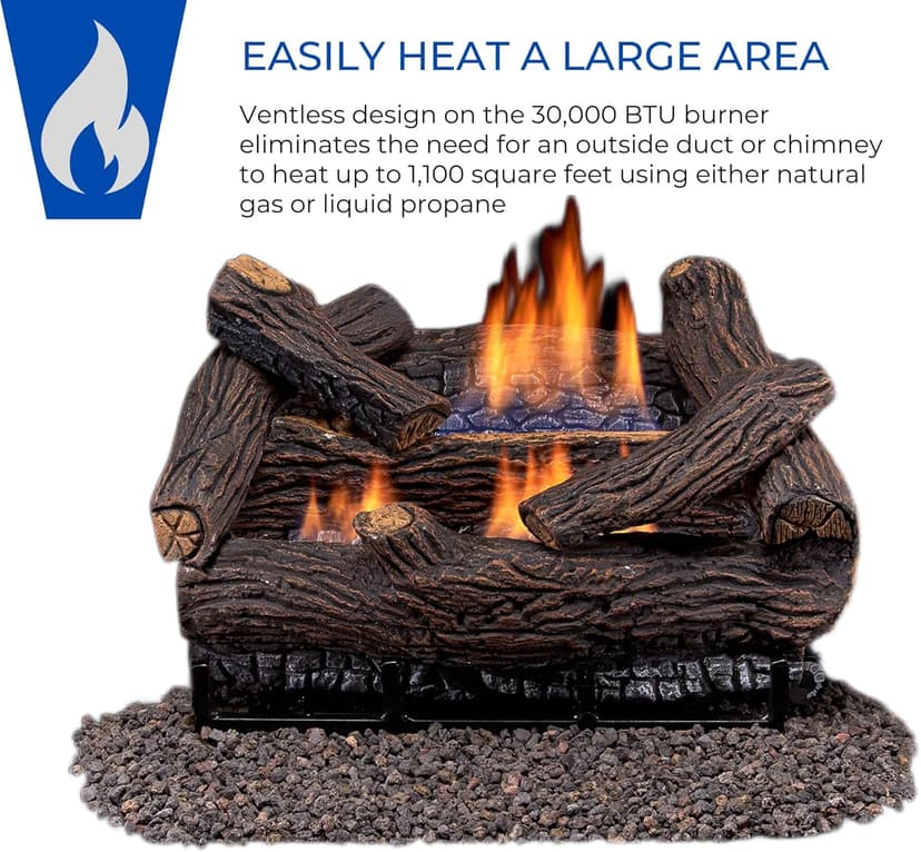 Duluth Forge DLS-18R-2 Dual Fuel Ventless Fireplace Logs Set with Remote Control, Use with Natural Gas or Liquid Propane, 30000 BTU, Heats up to 1000 Sq. Ft, Stacked Red Oak, 18 Inches