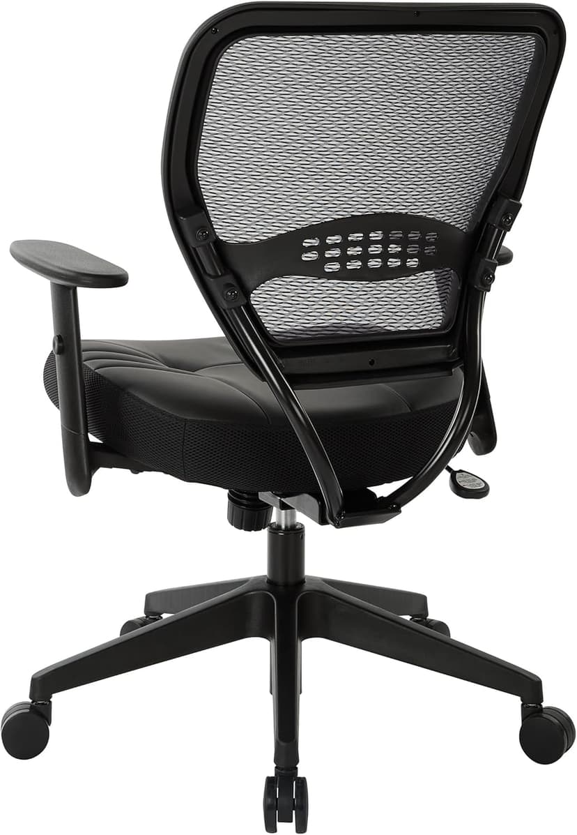 Space Seating Professional AirGrid Dark Back and Padded Black Eco Leather Seat, 2-to-1 Synchro Tilt Control, Adjustable Arms and Tilt Tension with Nylon Base Managers Chair
