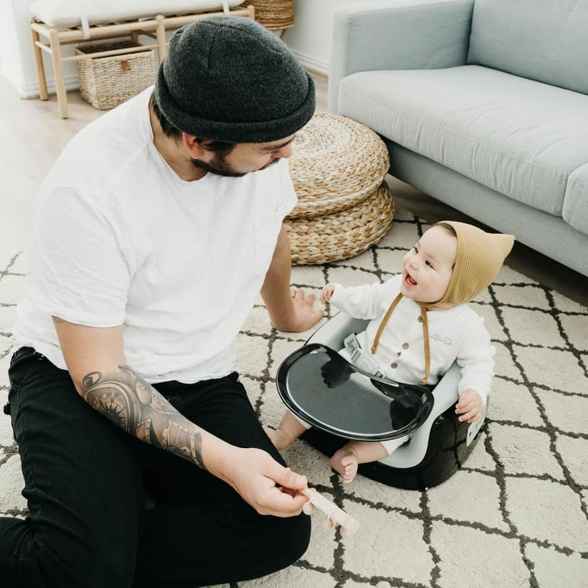 Bumbo 3-in-1 Baby Multi Seat Booster with Feeding Tray, 6-36 Months Old, Black/Cool Grey - High Chair and Floor Seat Accessory for Babies, Infants, and Toddlers
