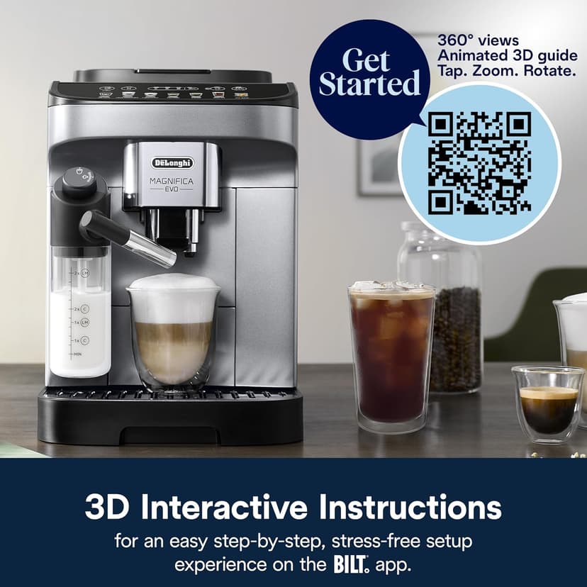 De'Longhi Magnifica Evo Automatic Espresso & Coffee Machine with Automatic Milk Frother for Latte, Cappuccino, Iced Coffee, Built-in Grinder, ECAM29084SB