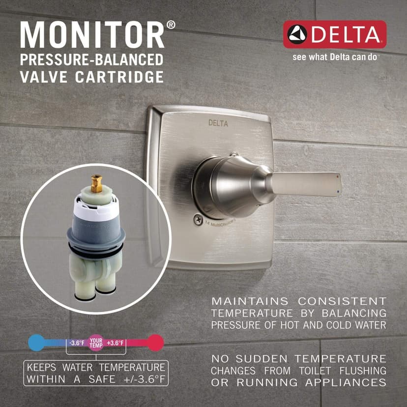 Delta Modern 14 Series Square Rain Shower Faucet Set, Matte Black Shower Head and Handle Set, Valve Trim Kit, Matte Black T14268-BL-PP (Valve Not Included)