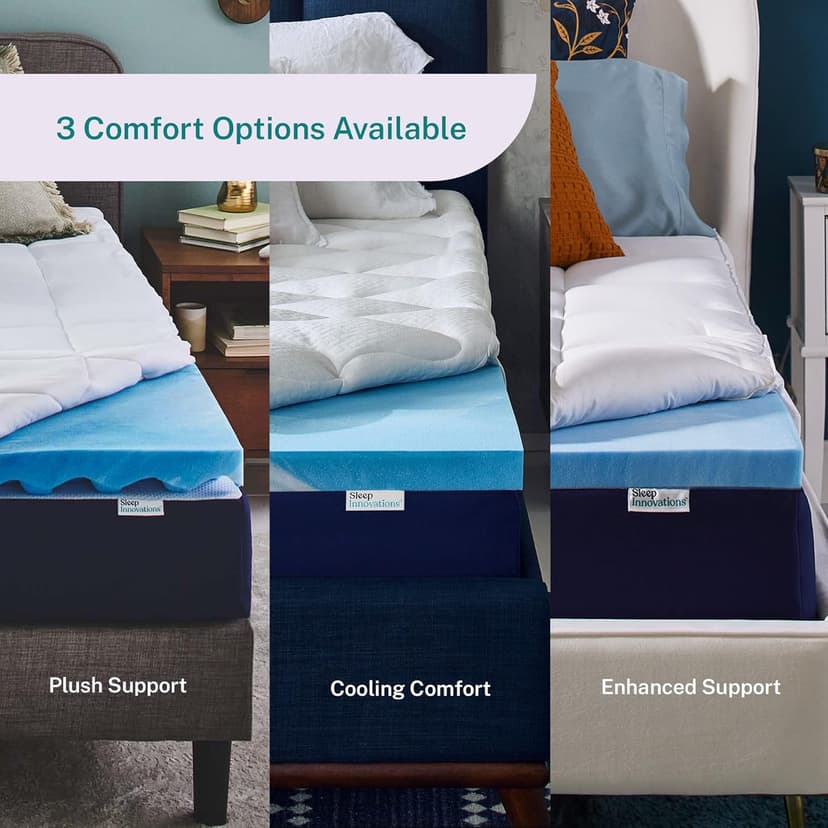 Sleep Innovations Dual Layer 4 Inch Memory Foam Mattress Topper, Queen Size, Ultra Soft Support, 3 Inch Cooling Gel Memory Foam Plus 1 Inch Fluffy Pillow Top Cover